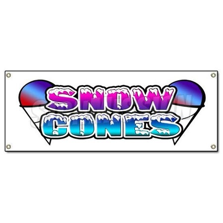 Signmission Snow Cones Banner Heavy Duty 13 Oz Vinyl with Grommets Single Sided B-Snow Cones
